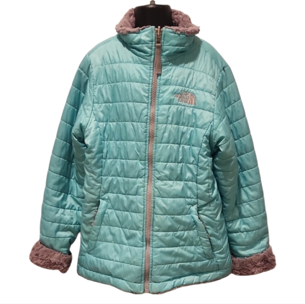 The North Face Teal And Grey Reversable Mossbud Swirl Jacket M 10/12